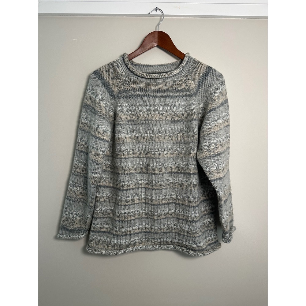 American South Side Alpaca Wool Sweater Womens M Gray EUC Fair Isle Raglan Knit
